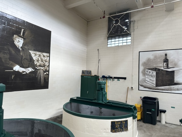 Buffalo Trace historic fermentation room with O.F.C. Whiskey portrait murals and yeast tub
