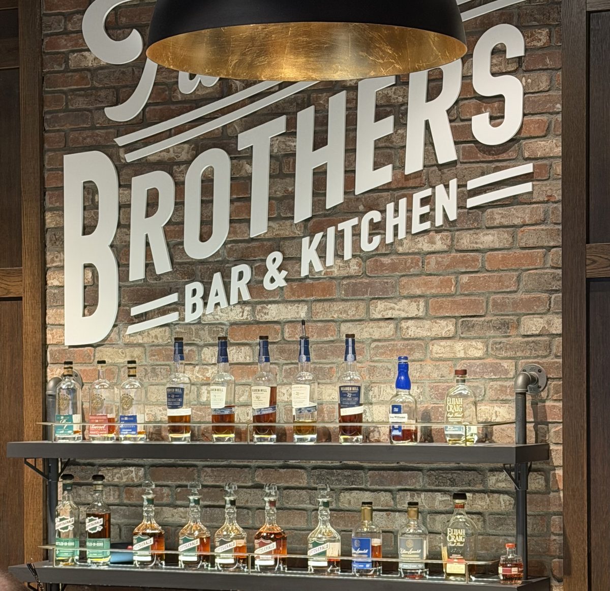 Five Brothers Bar and Kitchen bourbon bottle display at Heaven Hill