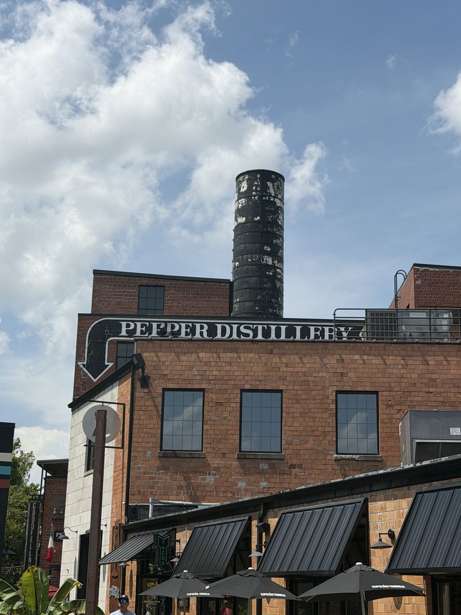 James E. Pepper Distillery brick building and smokestack in Lexington's Distillery District