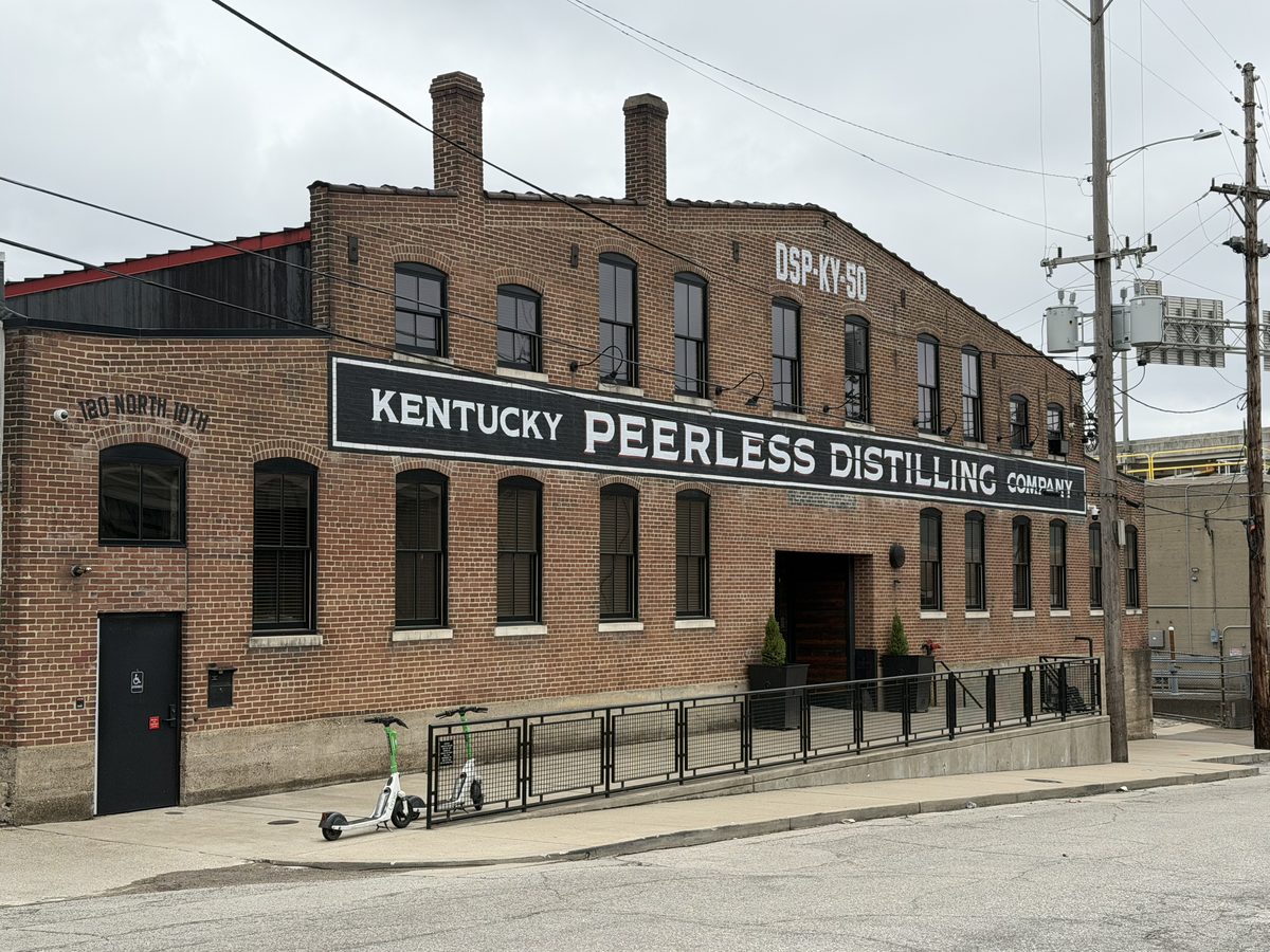 Kentucky Peerless Distilling Company brick exterior with DSP-KY-50 sign