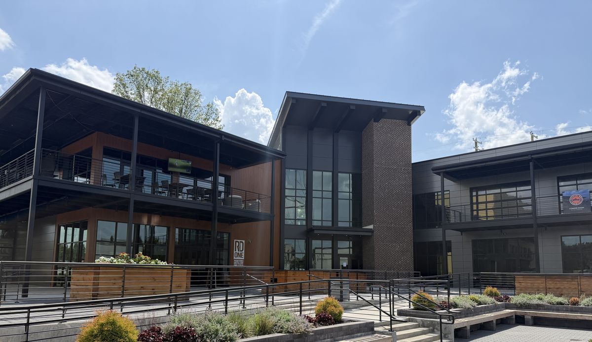 RD1 Spirits modern glass and timber building exterior in Lexington
