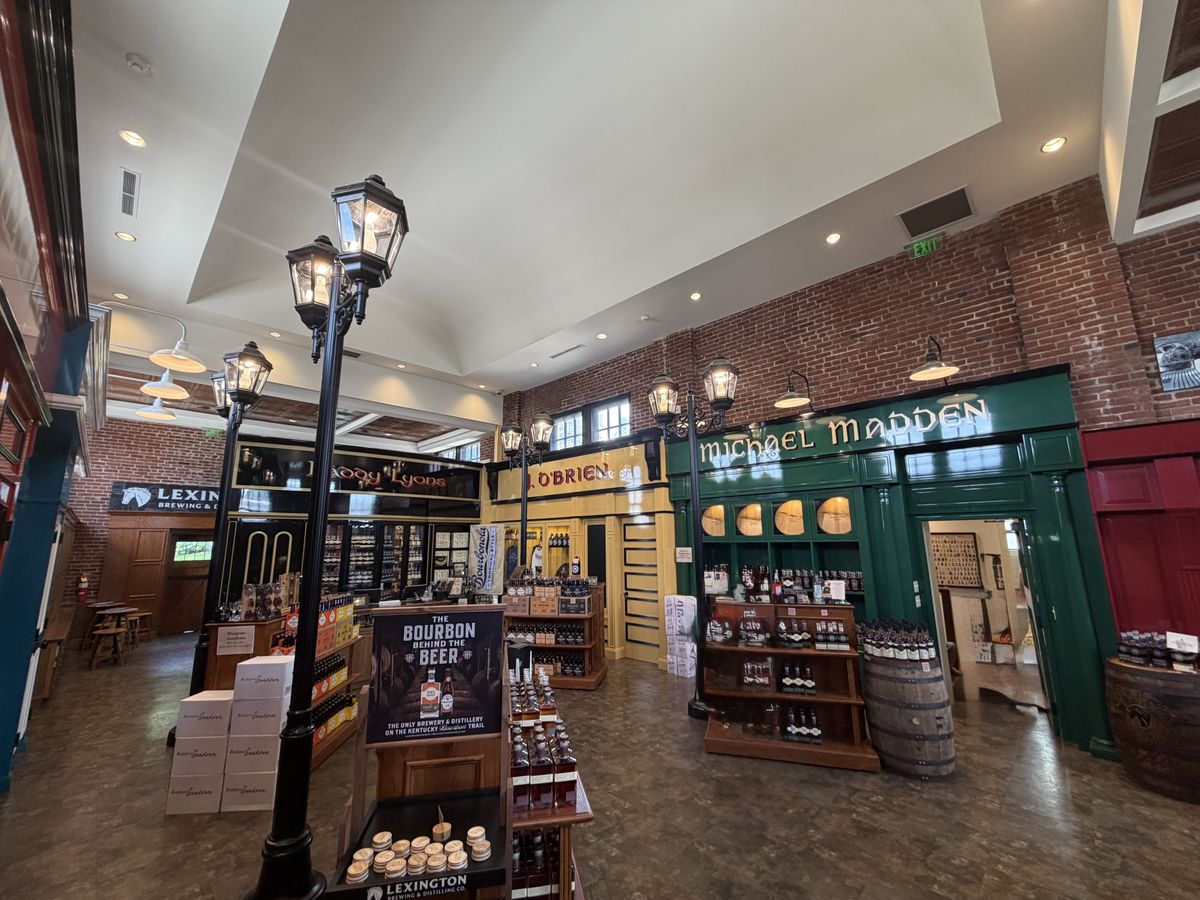 Town Branch gift shop built to look like a Lexington streetscape with storefronts and lamp posts